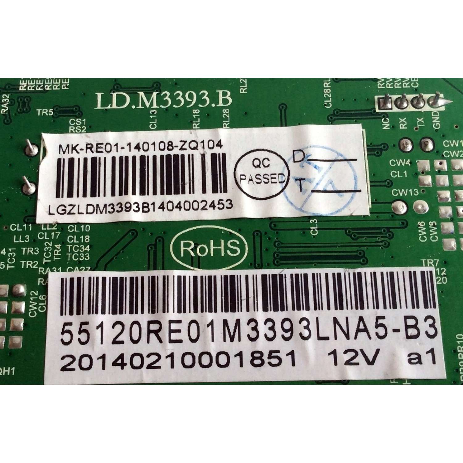 MAIN / RCA 55120RE01M3393LNA5-B3 / RE01M3393LNA5-B3 / 20140210204533 / LGZLDM3393B1404001852 / MK-RE01-140108-ZQ103 / LD.M3393.B / KB 6160 E123995 / PANEL LSC550HJ03-12V / MODELO LED55C55R120Q V534-LE55C55-B3 - Imagen 3